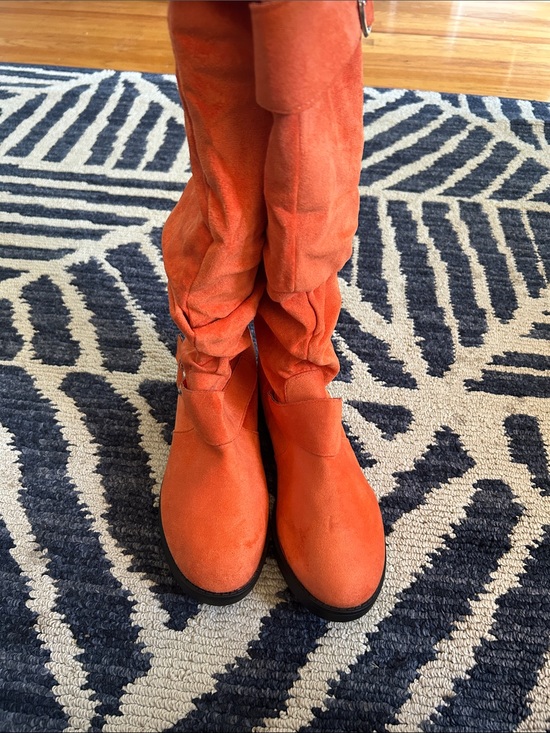 Shoes - Women's Orange Suede Knee-High Boots